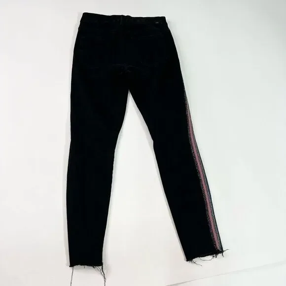 Mother Looker Ankle Fray Guilty Glitter Racer Jeans Womens 29 Black Frayed Hem - Picture 8 of 14